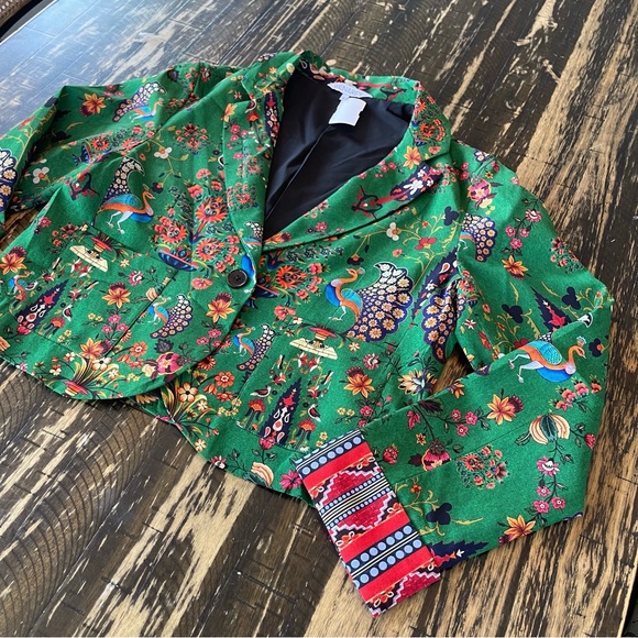 BENARES 💕 Kelly Green Boho Paisley Jacket Blazer Coat - MEDIUM - Picture 7 of 17